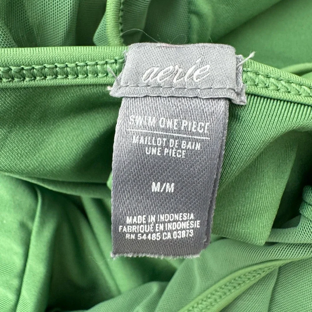 Aerie One Piece Swimsuit‎ Women Medium Green Halter Mesh Back High Leg